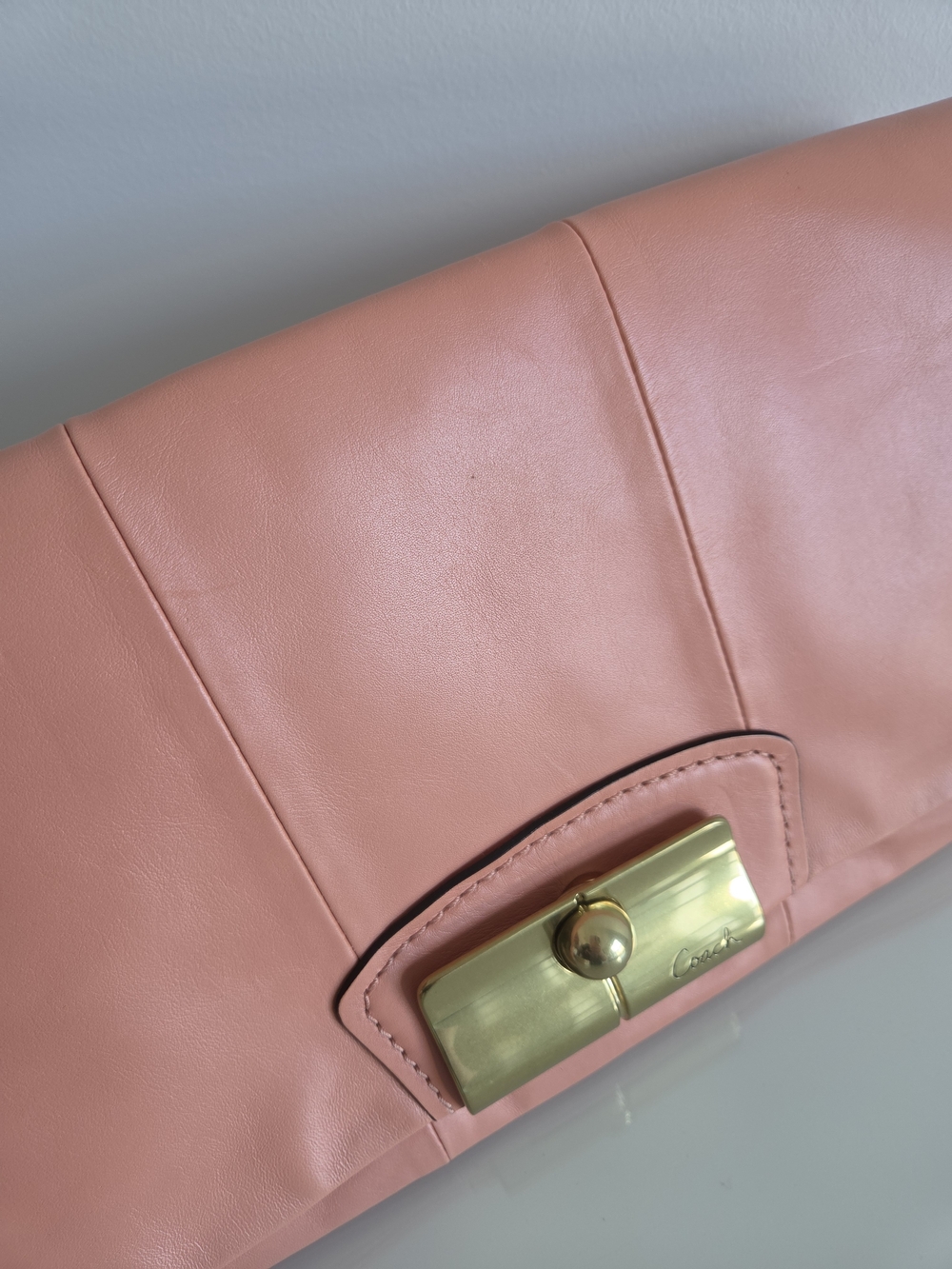 Coach Kristin Coral /Peach Leather Clutch with Gold - Picture 3 of 10